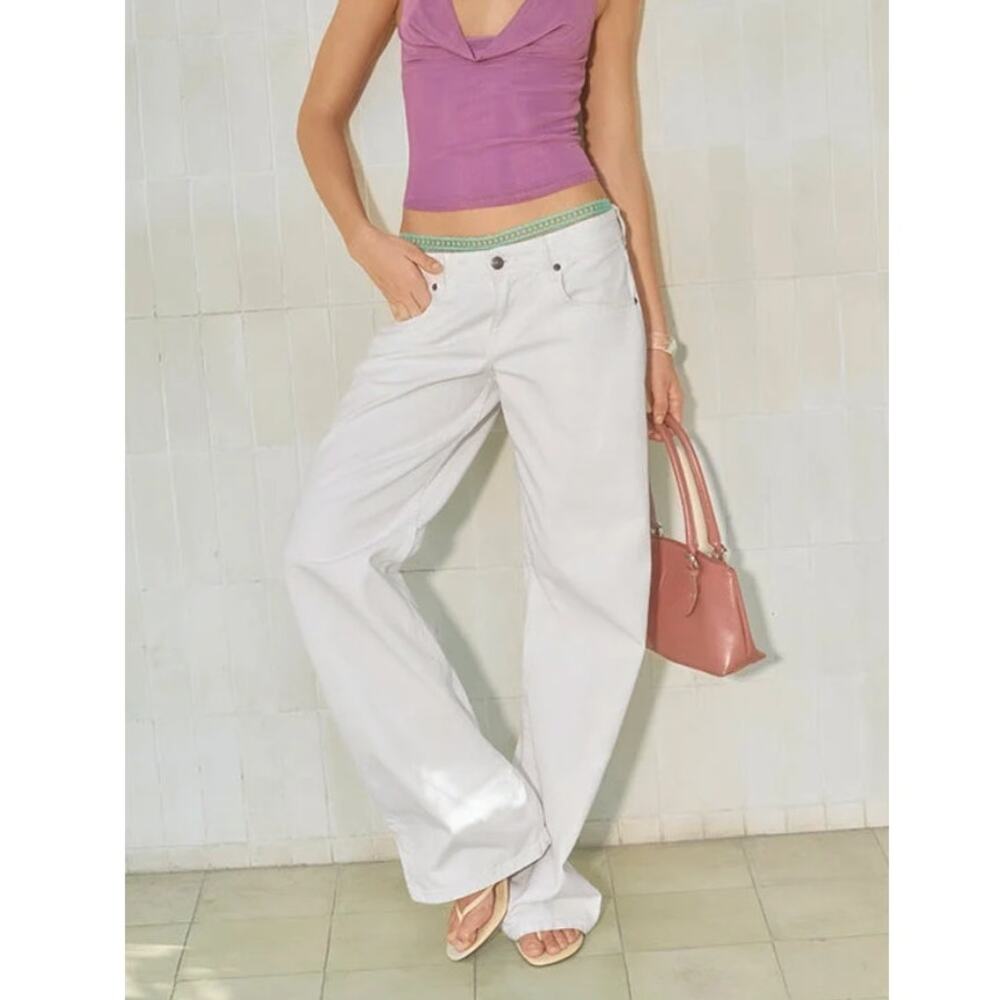 Motel Rocks Low Rise Parallel Jeans in True White Denim Size 24 x 34 Wide Leg